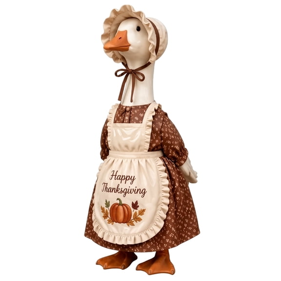 Fall Porch Goose Outfit with Pumpkin Embroidery, 21 Inch, Brown and Cream, Thanksgiving Decoration