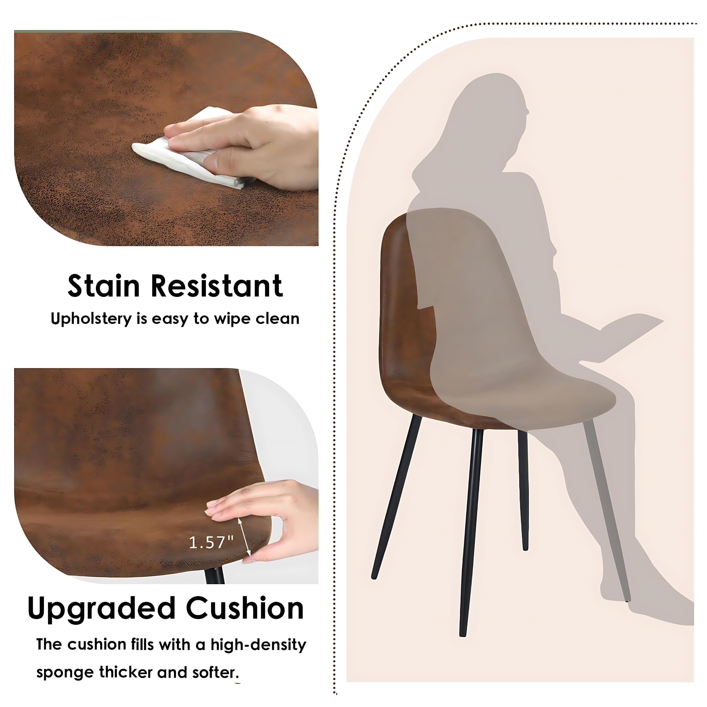 Homy Casa Dining Chair Set of 4, Fabric Suede Dining Room Side Chairs with Metal Legs for Living Room, Brown