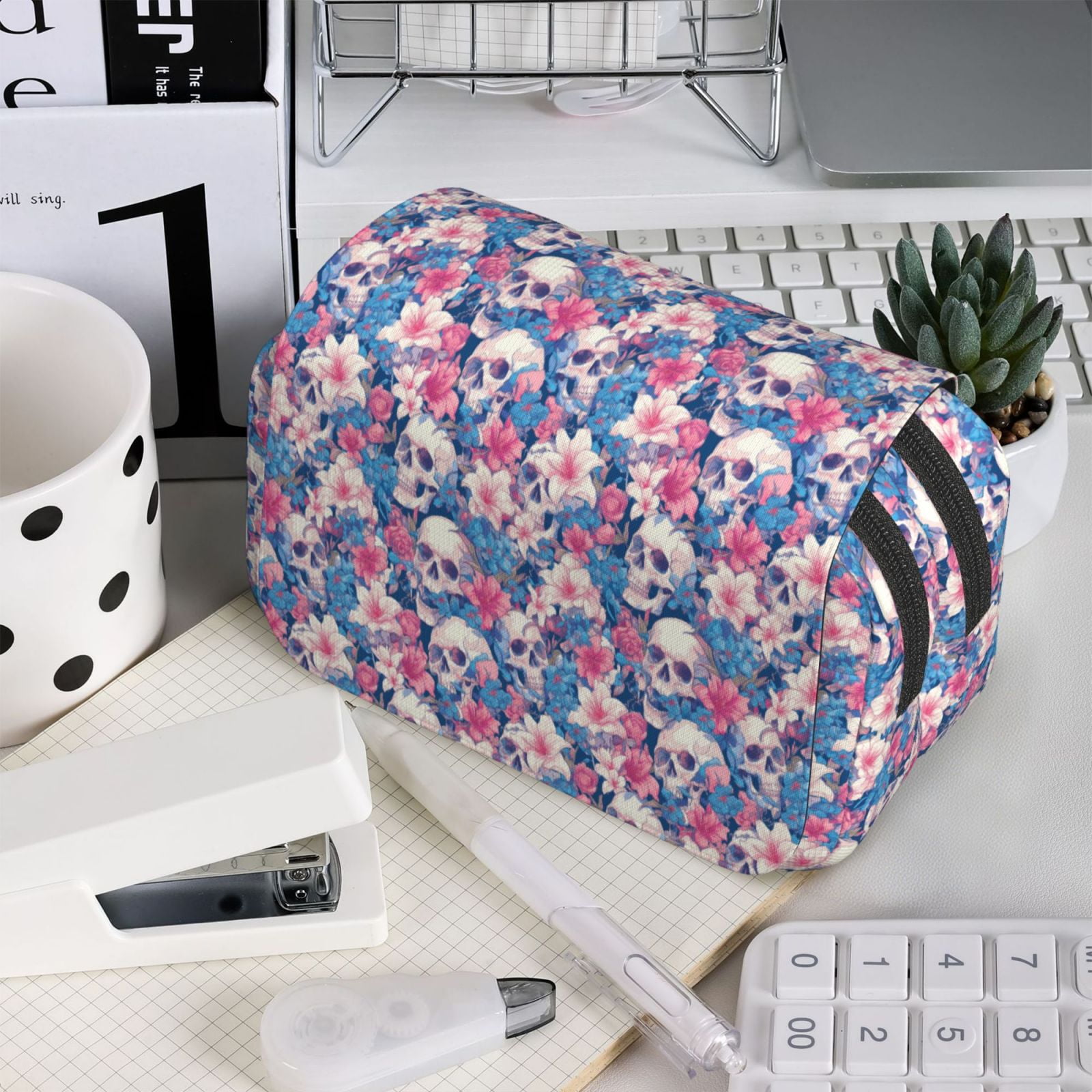 Rateoe Skull Pattern Double Clamshell Pen Case, Storage Organizer with Two Zipper Compartments– Holds Up to 50 Pencils & Pens
