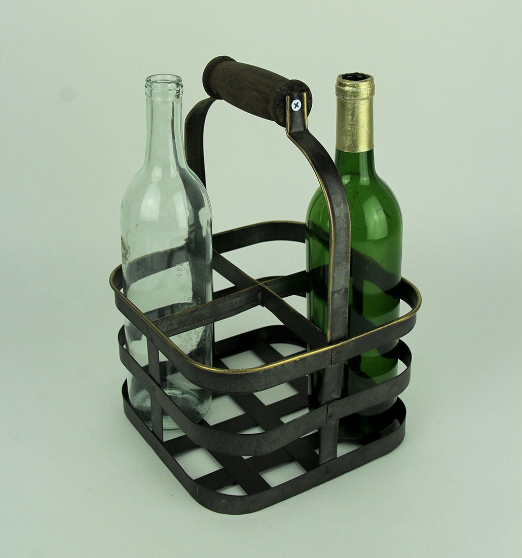 Vintage Rustic Metal 4 Bottle Wine Holder with Wood Handle Walmart Canada