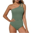 thumbnail image 2 of Enjoytime One Piece Swimsuit Women Solid Color Modest Tummy Control Bathing Suit One Shoulder Slimming Swimwear, 2 of 5