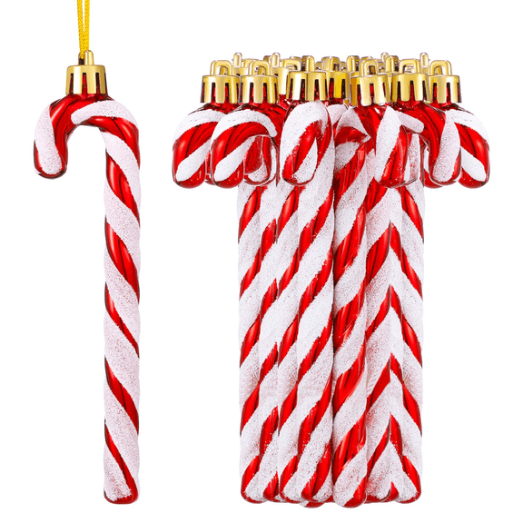 36 Pack Christmas Candy Canes Glitter Candy Cane Sparking Plastic Candy Cane Christmas Tree Hanging Decorations Ornaments for Holiday Party Decoration Favors (Red and White)