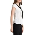 thumbnail image 4 of Allegra K Women's Pleated Front  V Tie Neck Cap Sleeve Work Office Tops, 4 of 6