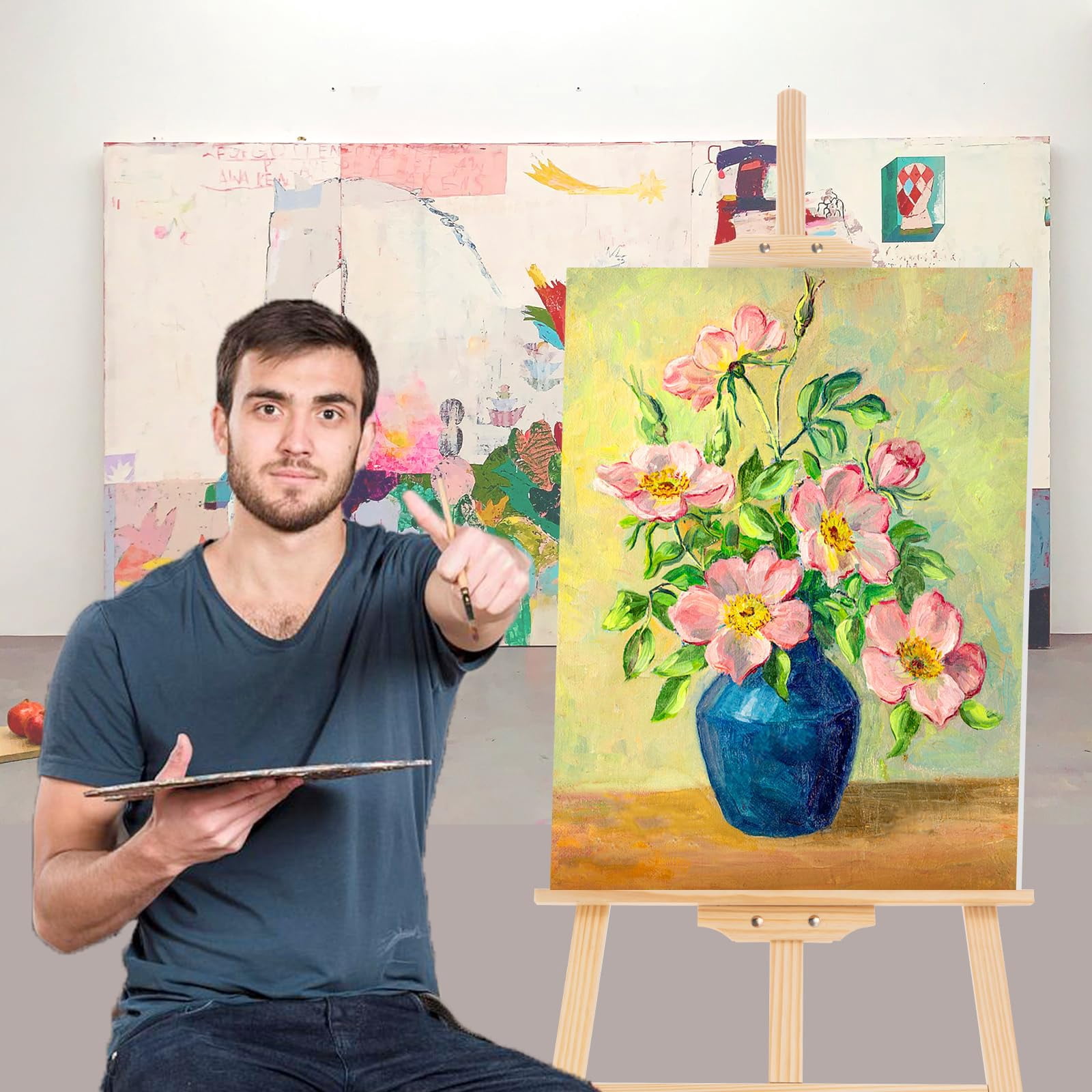 Wooden Easel Stand for Painting, 45" Adjustable Height Folding Art Easel for Canvas,Folding Art Easel for Drawing, Wedding Sign and Poster, Suitable for Kids and Adults