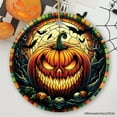 thumbnail image 2 of Grim Grinning Gourd Pumpkin Decor Stained Glass Style Ceramic Ornament, Halloween Themed Christmas Gift, 2 of 6