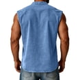 thumbnail image 4 of Nestiefly Mens Sleeveless Shirts Summer Distressed Washed Tank Tops Henley Button Up V Neck Shirts Vintage Solid Tee Top Blue M, 4 of 6