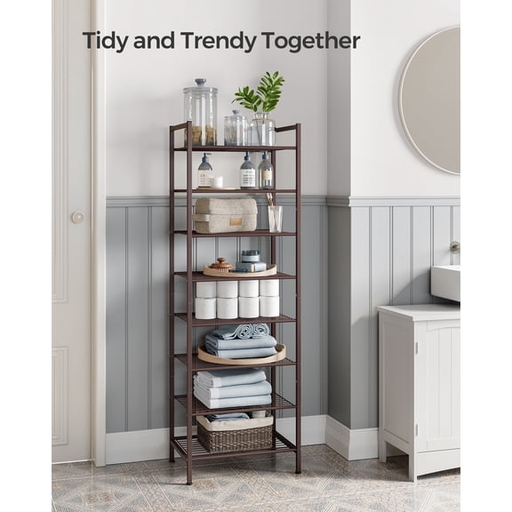 SONGMICS Narrow Shoe Rack - Sturdy 8 Tier Metal Tall Shoe Rack Shelf, Slim Shoe Storage Organizer for Closet Entryway Small Spaces, Bronze