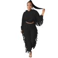 thumbnail image 1 of Gibobby Conjunto de Pantalones para Mujer Conjunto de dos piezas con ribete de flecos y capucha informal deportivo de moda para mujer(Negro,G), 1 of 5