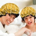 thumbnail image 6 of Shower Caps,Yellow Geometric Quatrefoil Pattern Waterproof Shower Cap for Women 4 Pieces,Double Reusable Hair Cover for Shower PEVA Elastic Stretch Hem, 6 of 7