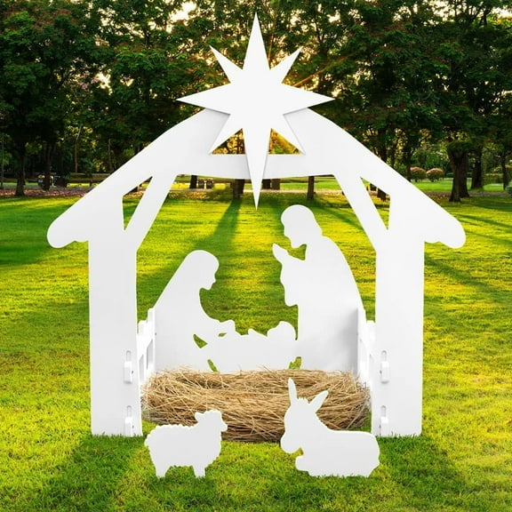 Large Outdoor Nativity Scene Set, Thick Waterproof PVC Holy Family Yard Sign, Weather-Resistant Christmas Nativity Display, Durable Outdoor Christmas Decorations for Lawn, Front Yard & Church