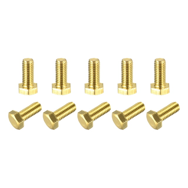 Unique Bargains Brass Hex Bolts, M5x12mm 10 Pack Fully Thread Grade 4.8 Machine Screws
