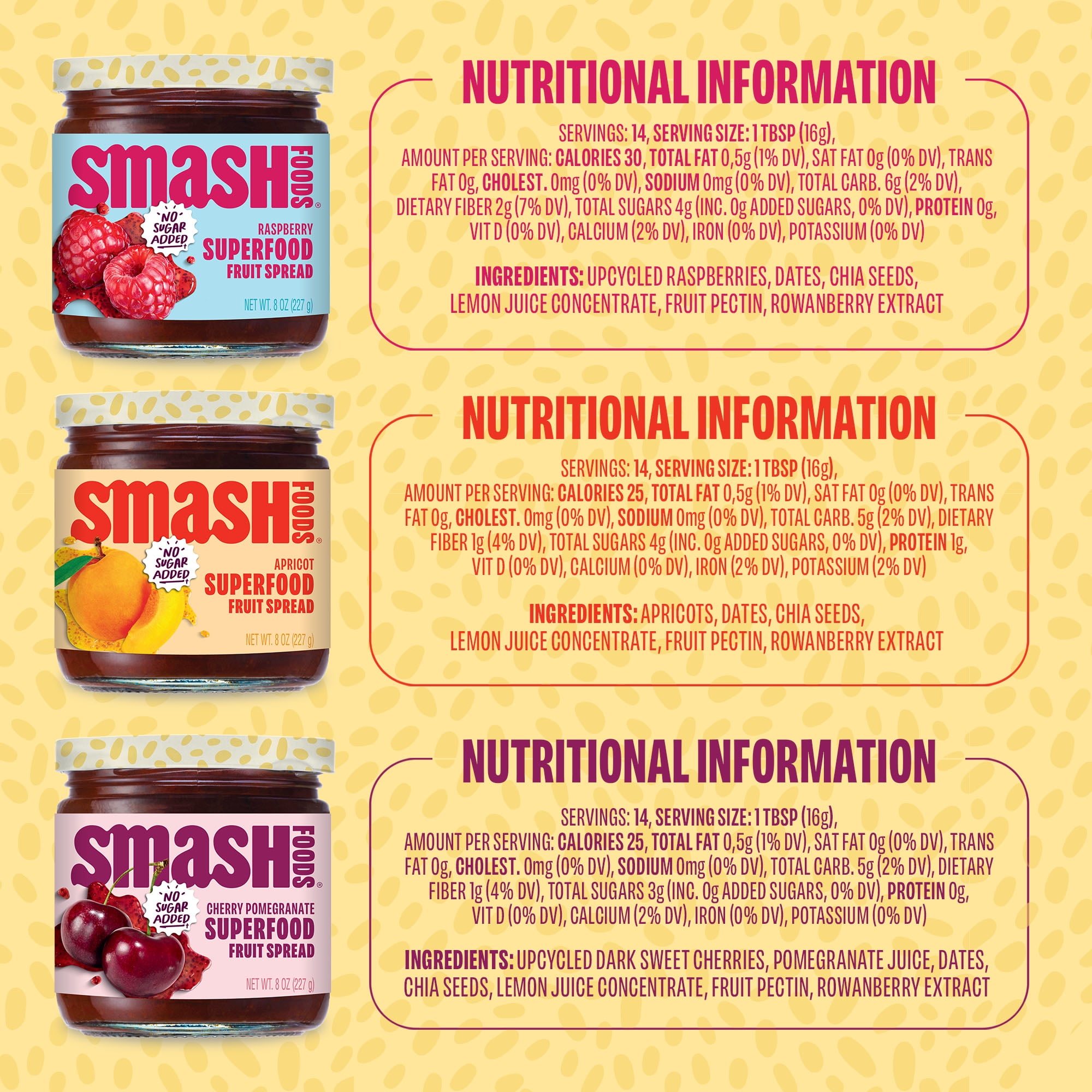 Smash Foods Superfood Jams, Variety Pack Try Them All, 6 Pack