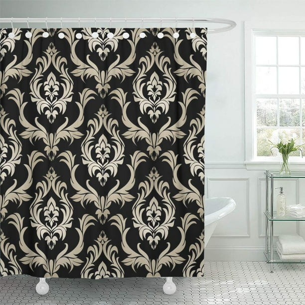 Suttom Antique Retro Damask Silver, Charcoal Damask Curtains