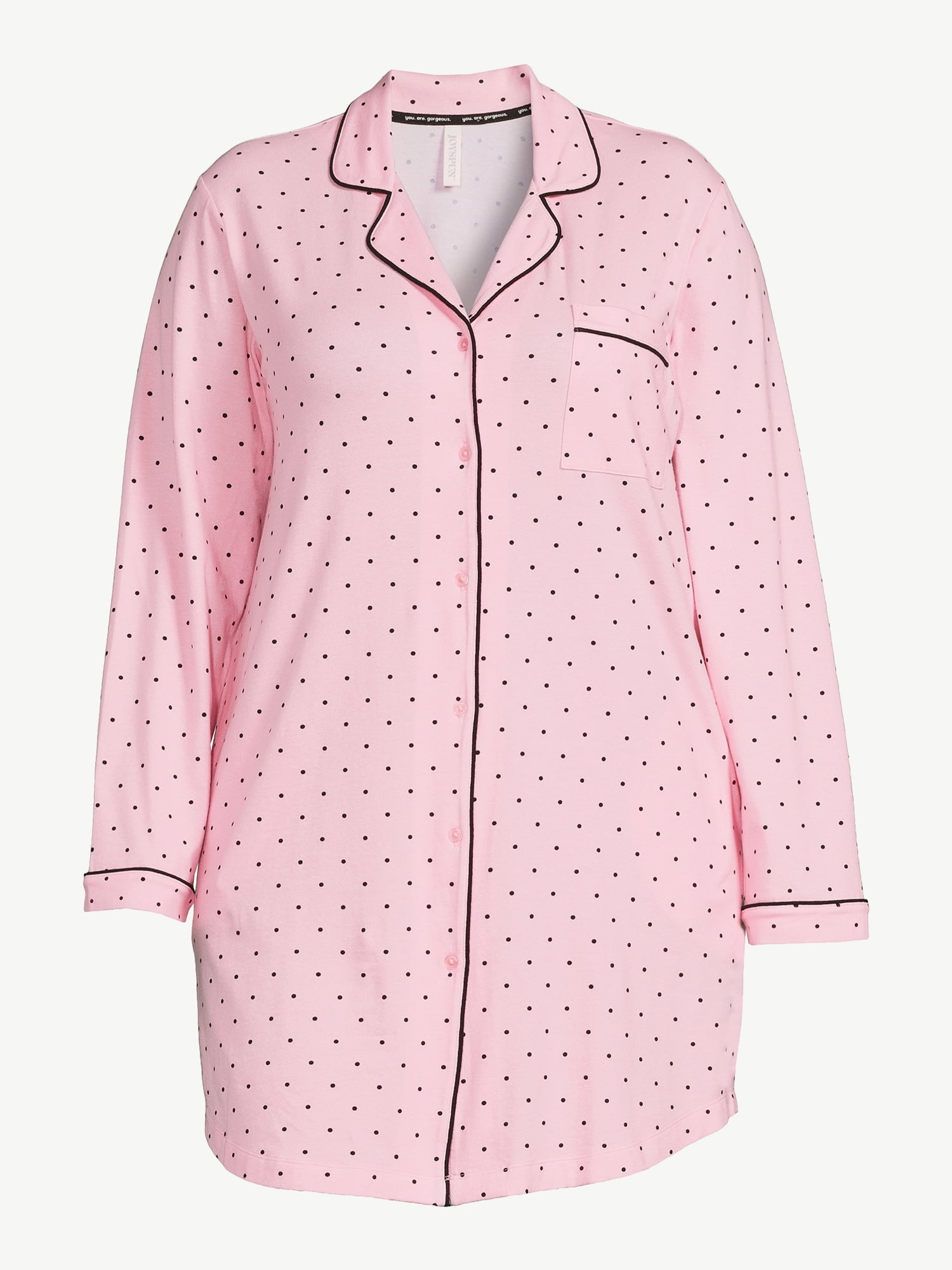 Joyspun Women’s Cotton Blend Long Sleeve Notch Collar Sleepshirt, Sizes S to 4X