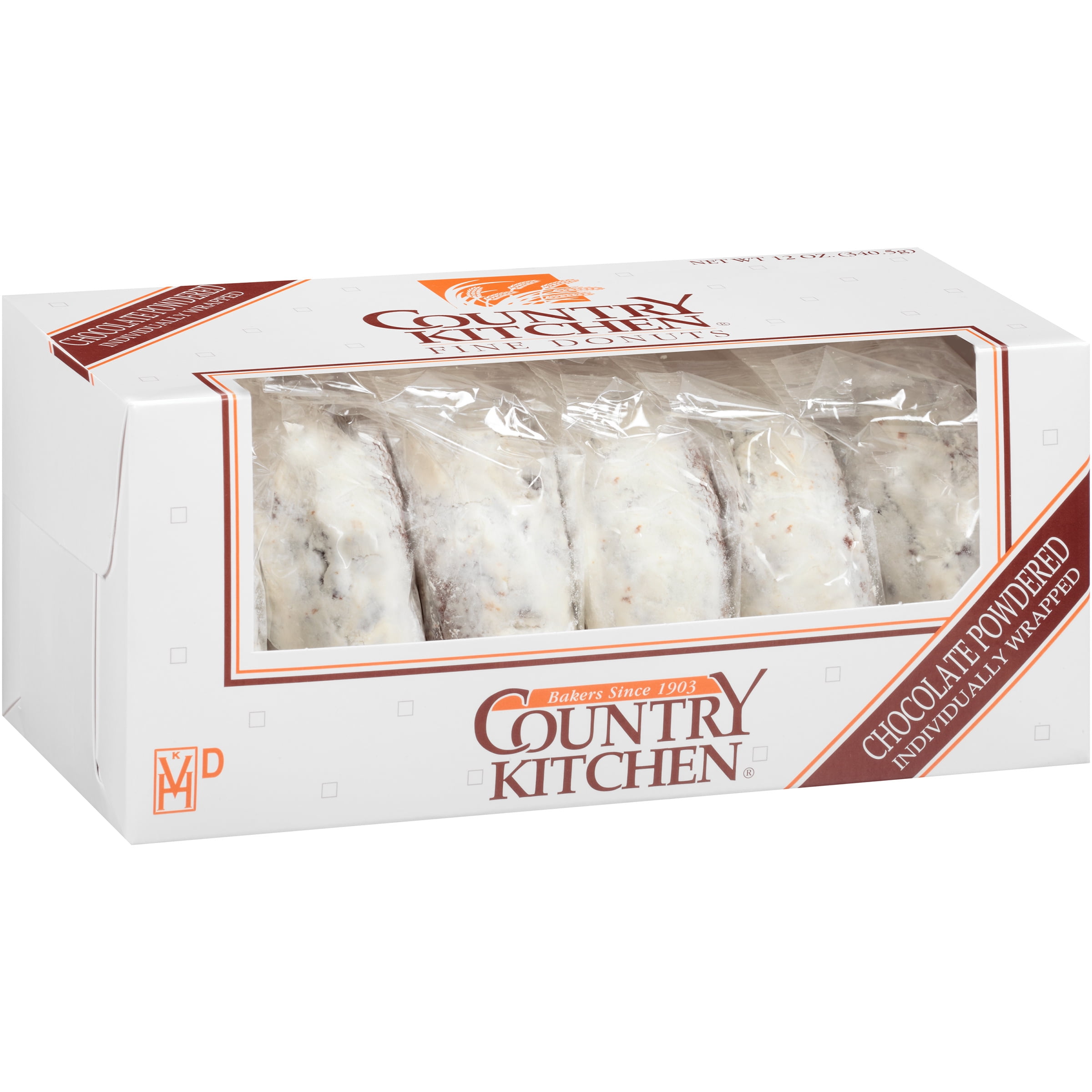 Country Kitchen Chocolate Powdered Topping Fine Donuts 6 Count Box, Shelf Stable