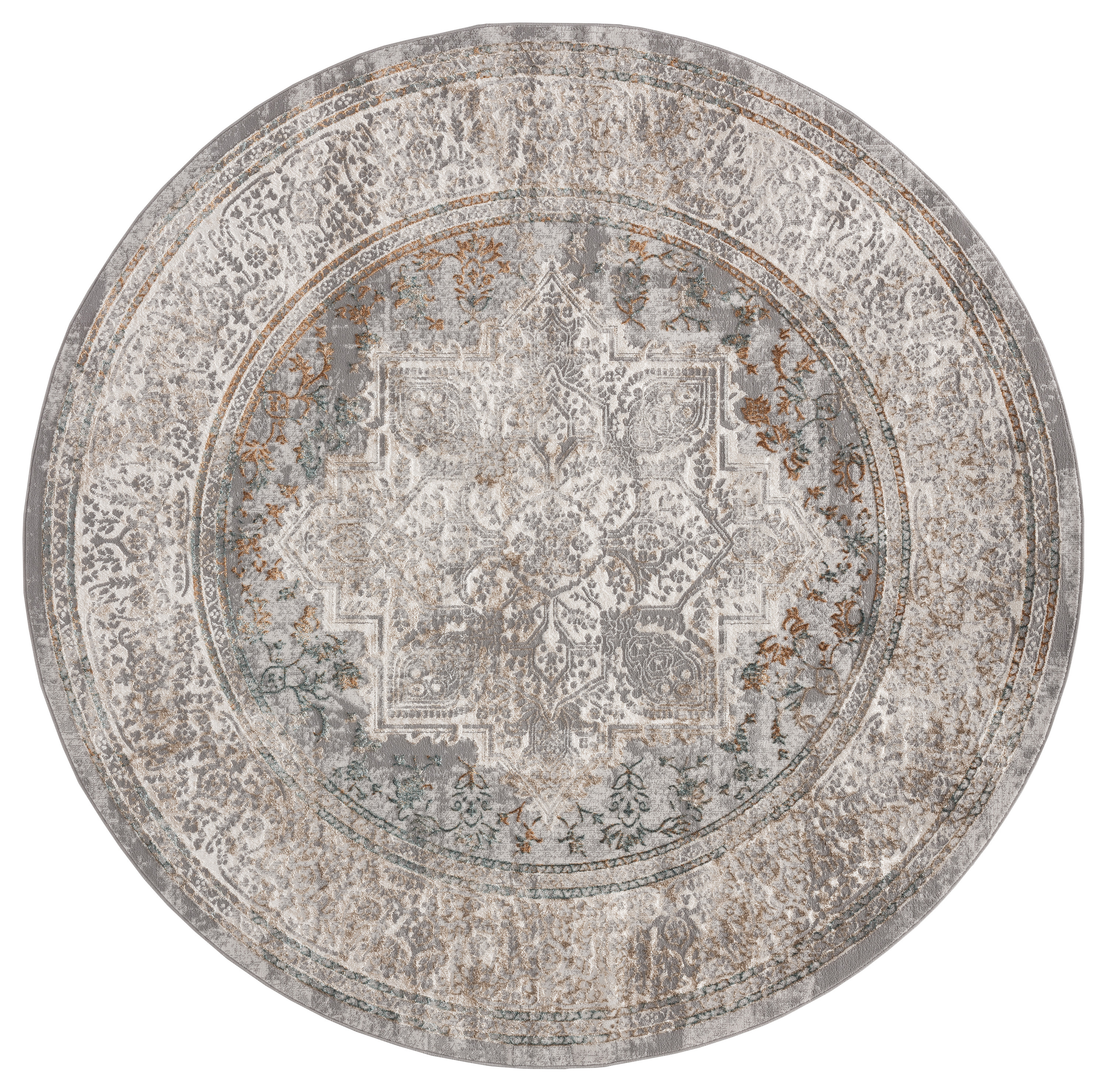 United Weavers of America Symphony Grey Bordered Medallion Round Rug, 7'10" Round