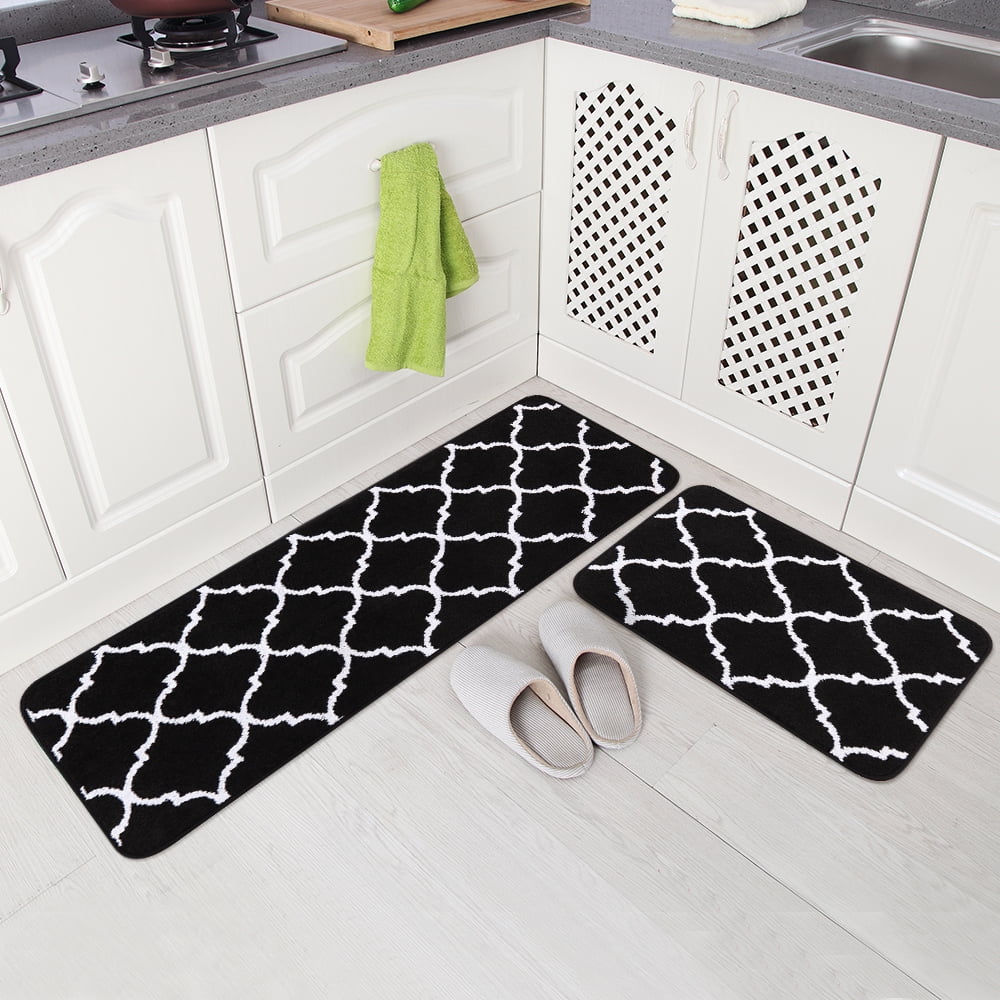 Carvapet 2 piece bath mat Black bathroom rug set Moroccan Trellis,17 ...