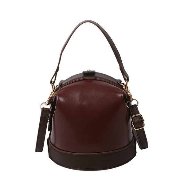 Chinatera PU Bucket Bag Women Pleated Hit Color Сумки через плечо (Коричневый)