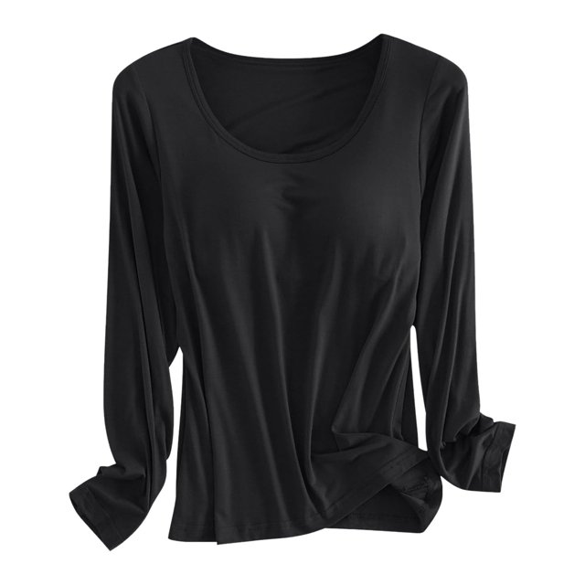 Built In Bra T Shirt For Womens Padded Long Sleeve Tops Active Blouses Soft Pajama Casual Shirts For Workout