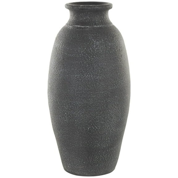 DecMode 19" Textured Whitewashed Black Ceramic Vase