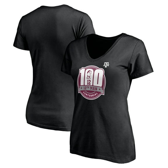 Women's Black Texas A&M Aggies 12th Man Centennial V-Neck T-Shirt