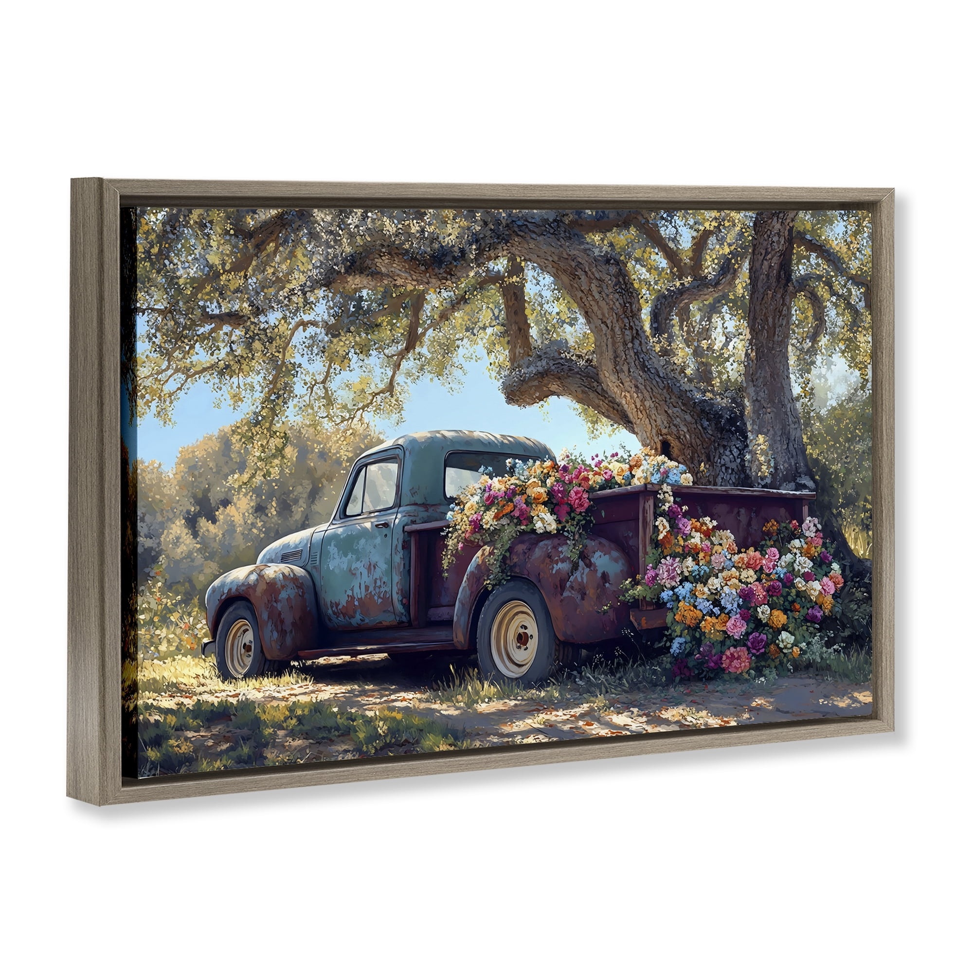 Stupell Industries Repurposed Truck Filled with Flowers Brown Framed Floater Canvas Wall Art, design by Franklyn Gregory