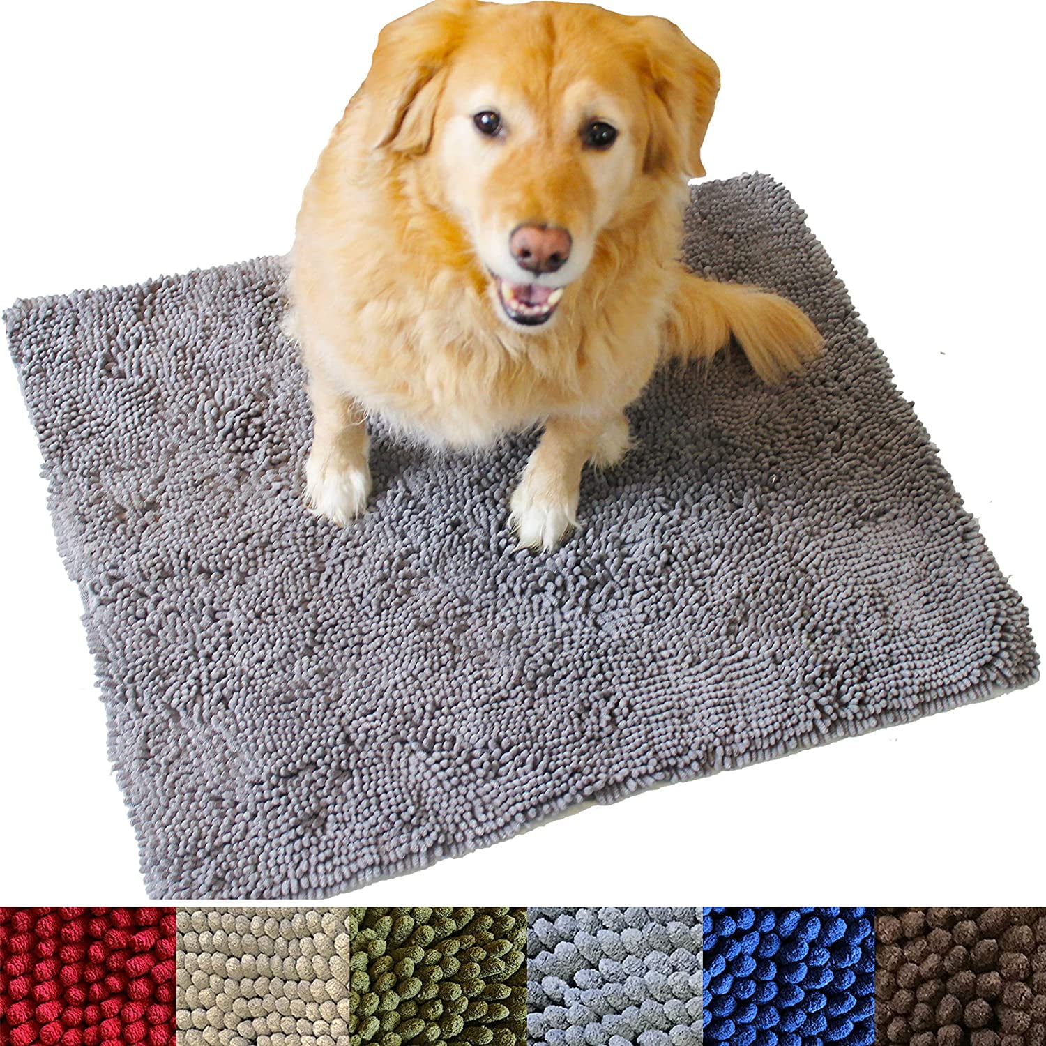 Enthusiast Gear - Puppy Paws Plush Mat - Super Absorbent Microfiber  Chenille Non-Slip Soft Dog Doormat - 20 x 30 Brown 