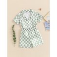 thumbnail image 5 of Toddler Boys Girls Summer 2PCS Pajama Sets Lapel Checkerboard Print Short Sleeve Lapel Shirt Top Elastic Shorts Kids Sleepwear Summer Outfits, 5 of 9