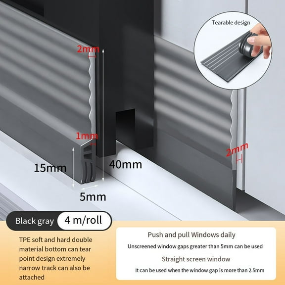 Premium Self-Adhesive Door Bottom Seal Strip,400cm TPE Weatherproof Gap Blocker for Sliding Windows & Doors