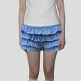 thumbnail image 2 of Women Sexy Ruffle Shorts With Bow Plaid Print Party Mini Shorts Short Skirt Low Waist Layered Shorts, 2 of 4