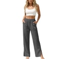 thumbnail image 2 of UAMVSH Women's Linen Pants with Pockets Side Split High Waisted Lounge Trousers Drawstring Casual Loose Wide Leg Pants, 2 of 7