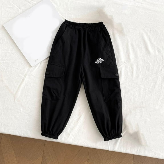 Juslio Boys Pants Casual Solid Work Comfortable Leggings for Wearing on Outside Black