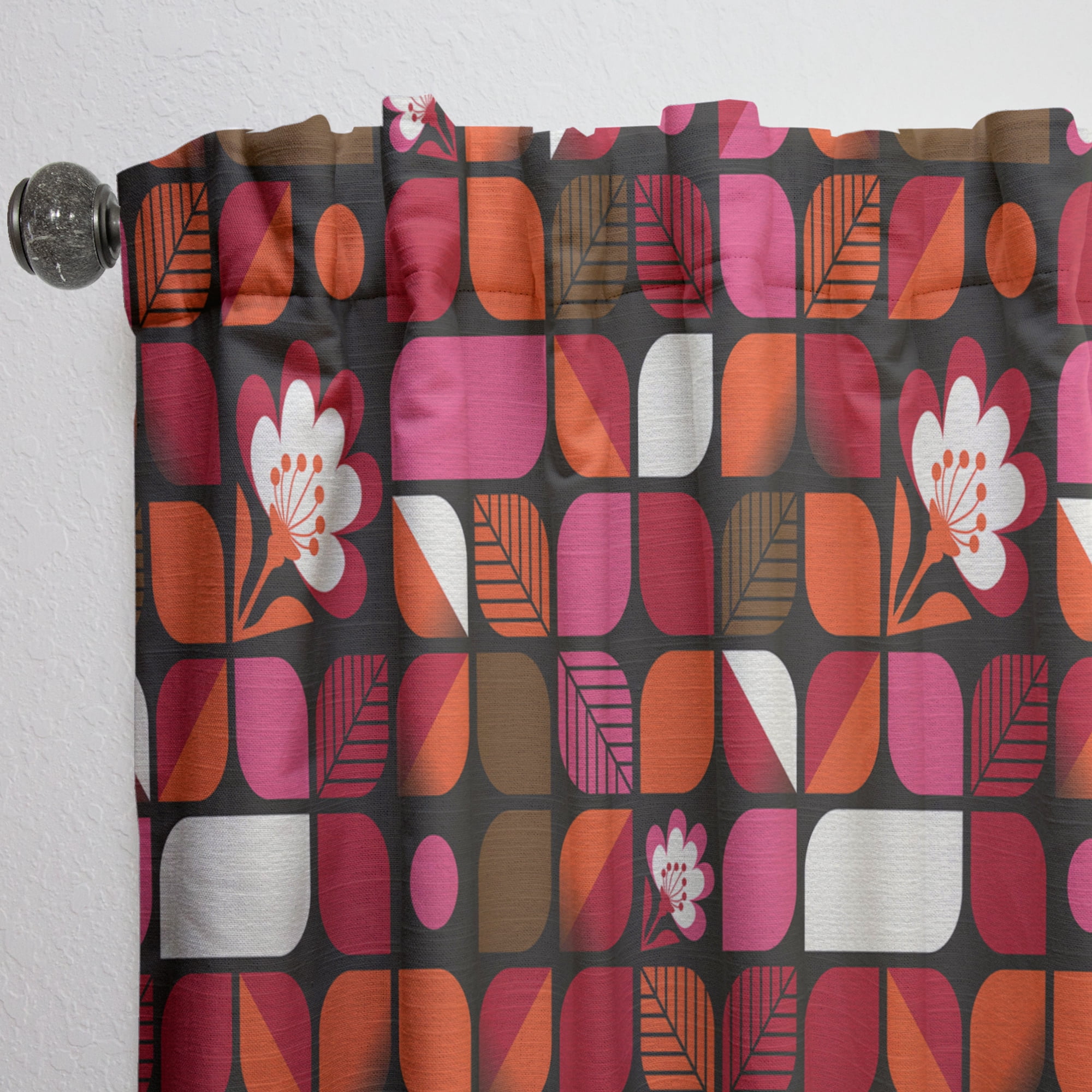 Designart 'Retro Geometric Flower Design I' Mid-Century Modern Curtain Panel