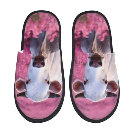 

Tideii Flower Field Cow for Home Indoor Cotton Slippers Autumn and Winter EVA Plush Slippers Household Supplies Unisex-Medium