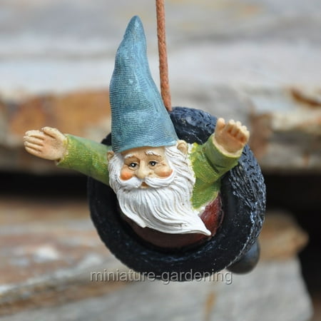 Chicago Cubs Garden Gnome - Miniature Gnome Tire Swing with Hook for Miniature Garden, Fairy Garden