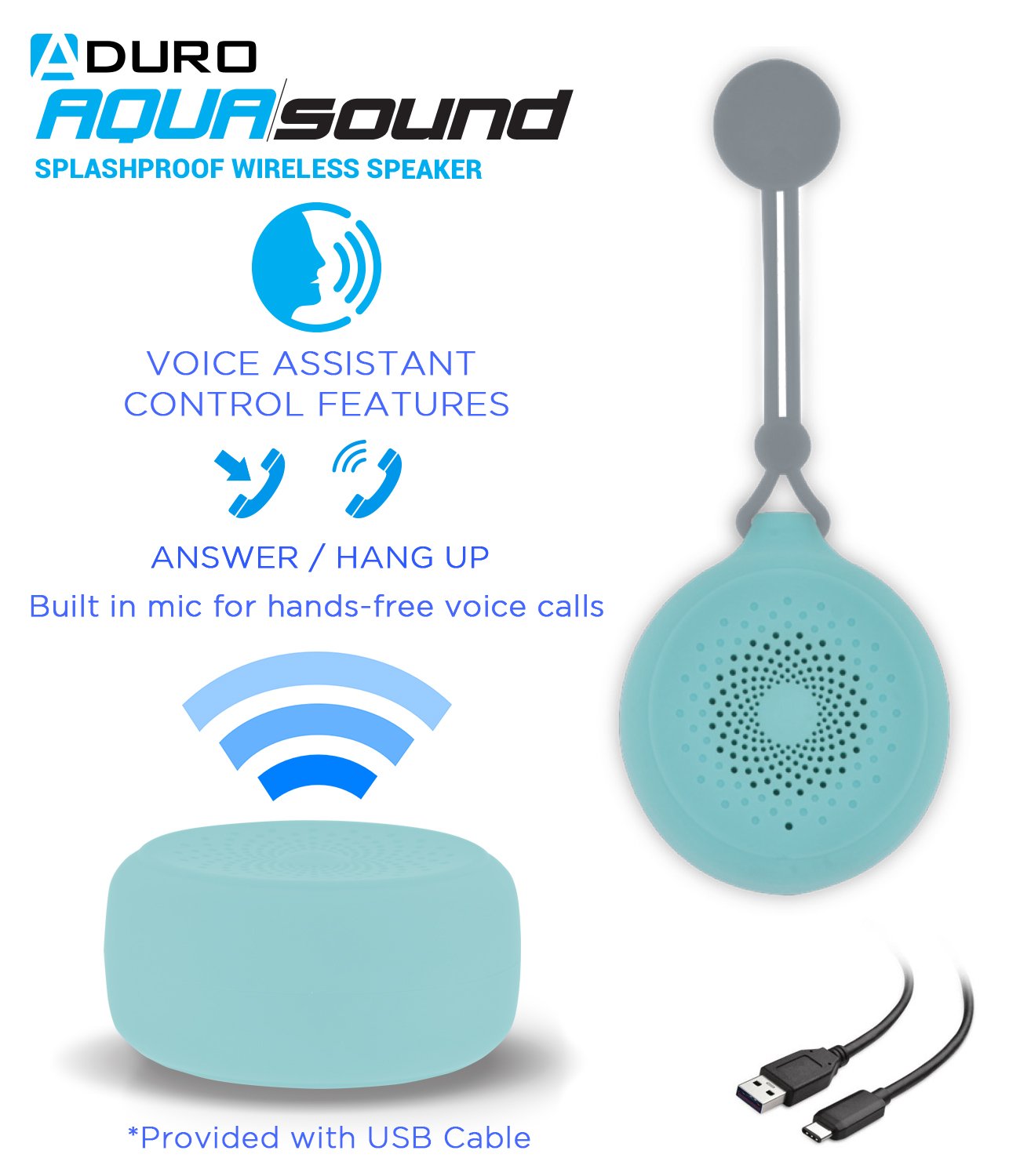 Aduro Shower Speaker Waterproof Speakers, Bluetooth Wireless Speaker with Hanging Susction Cup and Built-in Mic Waterproof Portable Bluetooth Speaker with 6 Hrs of Playtime, Music Controls - image 4 of 7