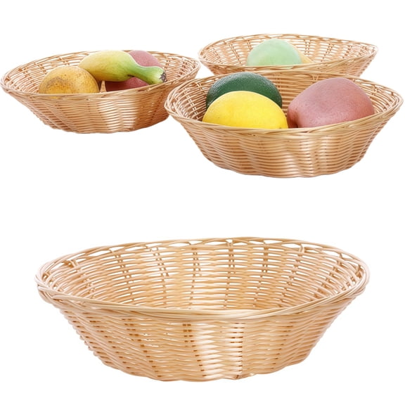 3 Pack Bread Serving Baskets, 9.4 Inch Plastic Woven Round Basket, Multi-Purpose Food Storage Basket for Kitchen Pantry, Fruit Vegetable Serving, Restaurant & Home Decor, Table Centerpiece Display