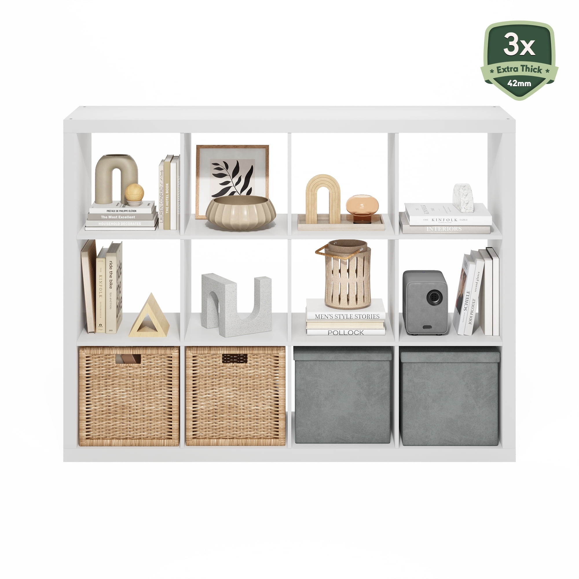 Furinno Cubicle Extra Thick Frame Decorative Cube Storage Organizer, 16-Cube, Dark Oak