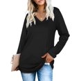 thumbnail image 2 of Womens Long Sleeve V Neck Fall T Shirts Loose Fit Basic Tops S-XXL, 2 of 4
