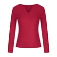 thumbnail image 3 of RYRJJ Women's V Neck Waffle Knit Henley Tops Casual Loose Long Sleeve Soft Comfy Pullover Sweater Blouses(Red,XL), 3 of 4