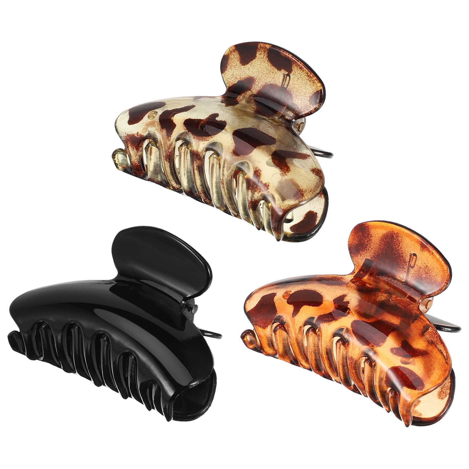 Qweryboo 3 Pcs Medium French Hair Claw Clips, Tortoise Shell Celluloid Hairclips, Non Slip Butterfly Jaw Clips, Leopard Print Clips for Women Girls
