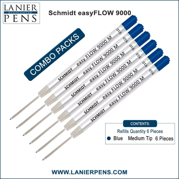 6X Schmidt 9000 M easyFLOW Parker Style Refill Blue Ink Medium Tip