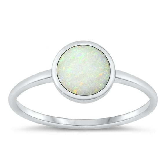 CHOOSE YOUR COLOR Round White Simulated Opal Ring .925 Sterling Silver Band CZ Female Size 5
