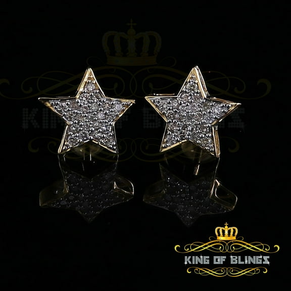 King of Bling's 10K Real Yellow Gold Real Diamond 0.50CT Men's/Women's Stud Star Earrings