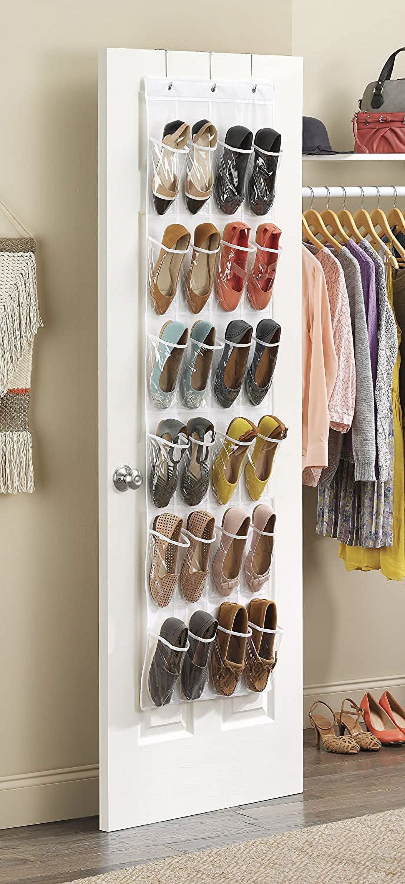 Door Shoe Bag Hanging Organizer 12 Pair 24 Oversized Pockets Clear Walmart