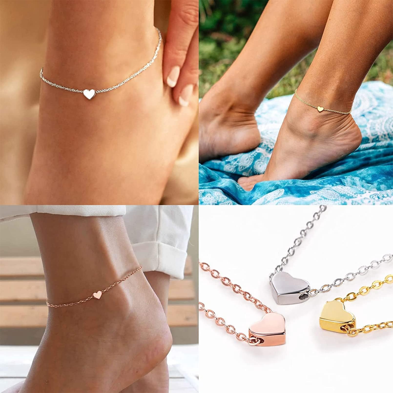 ChicSilver Anklets for Women S925 Sterling Silver Heart Pendant Ankle Chain Summer Beach Jewelry Ladies Fashion Anklet Waterproof