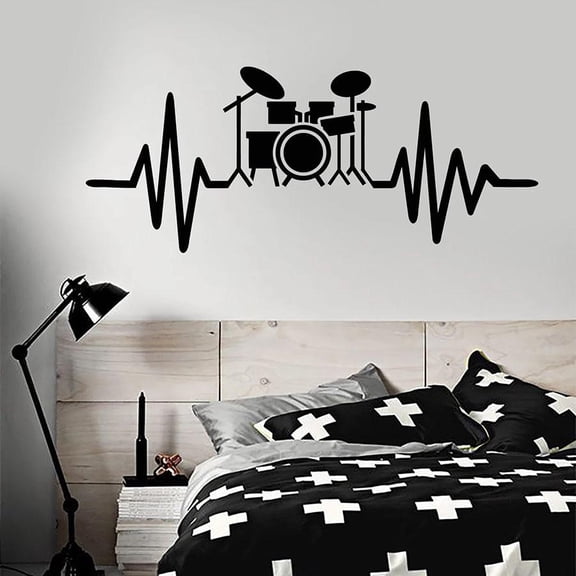 Drum Kit Wall Decal Drummer Musician Music Lover Vinyl Art Murals Wall Sticker Musical Studio Bedroom Living Room Home Decor 42x22cm