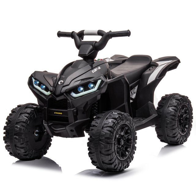 VOLTZ TOYS 12V ATV Off-Road Ride-On Car for Kids, Electric 4-Wheeler Motorized Quad Toy Vehicle with High/Low Speed Switch, LED Headlights & MP3 Player, Black