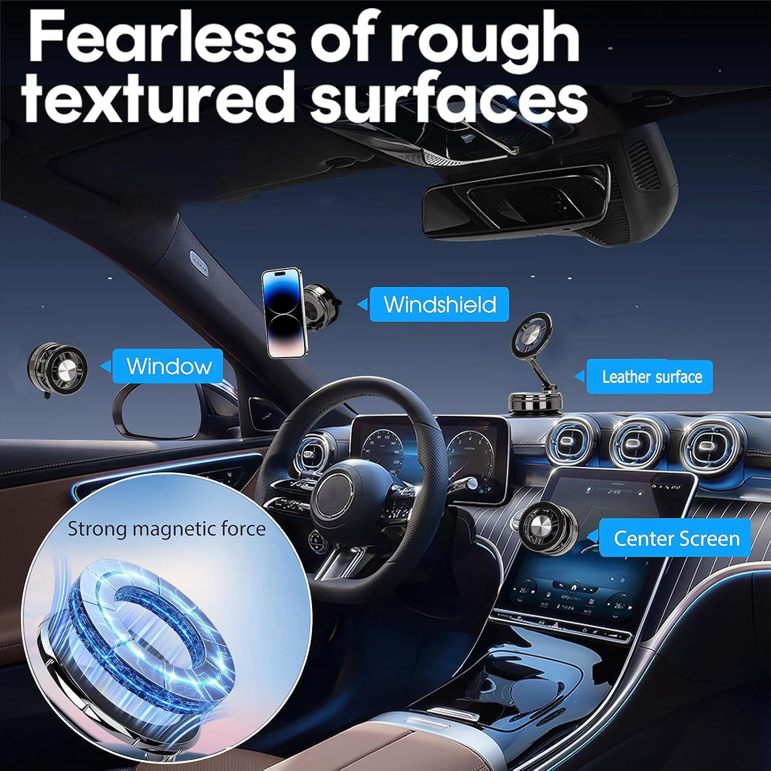 Sasiedom for Magsafe Car Mount, 360° Vacuum Magnetic Car Phone Holder, Suction Cup Phone Mount & 2400gf Magnet for iPhone Android, Universal Phone Mount for Car/Gym/Mirror
