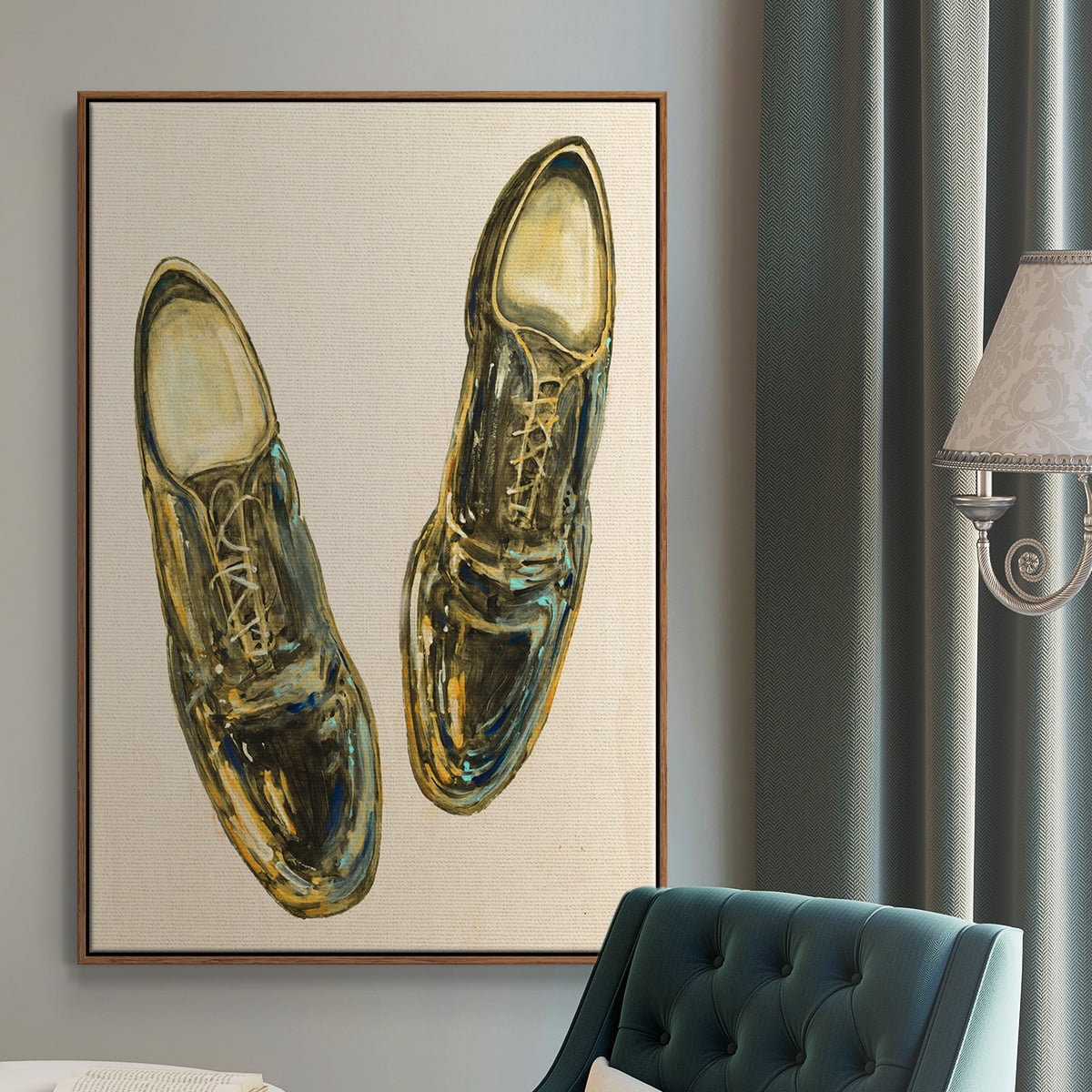 The Shoe Fits I V1 Framed Premium Gallery Wrapped Canvas - Ready to Hang - 25 x 37 - Walnut Floating Frame